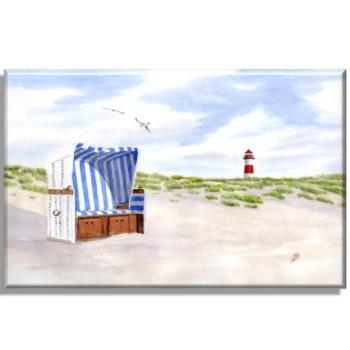 Leinwand 30 x 20 cm Keilrahmen Canvas-Leinen  Aquarell Kunst Maritim Druck Kunstdruck Strandkorb Sylt Nordsee Meer Leuchtturm Strand Dünen